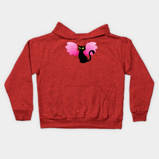 Black cat with wings Kids Hoodie by m-laP